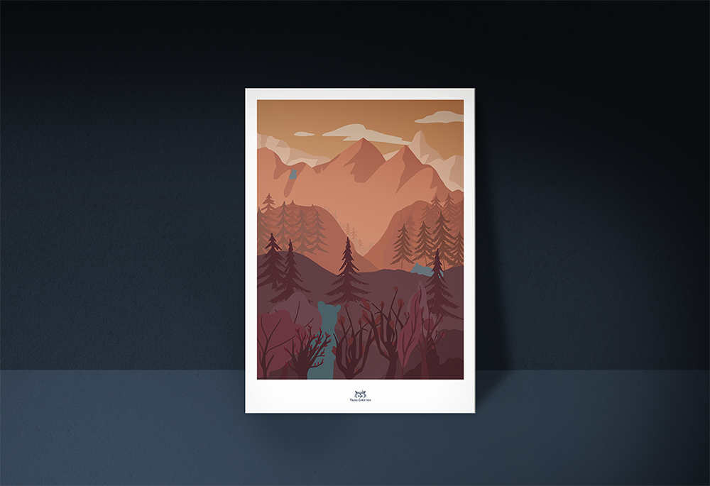Paysage de Montagnes avec Ours Bleu Vert