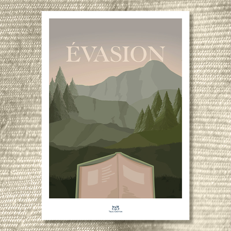 Affiche illustrée "Evasion" - Yblou création