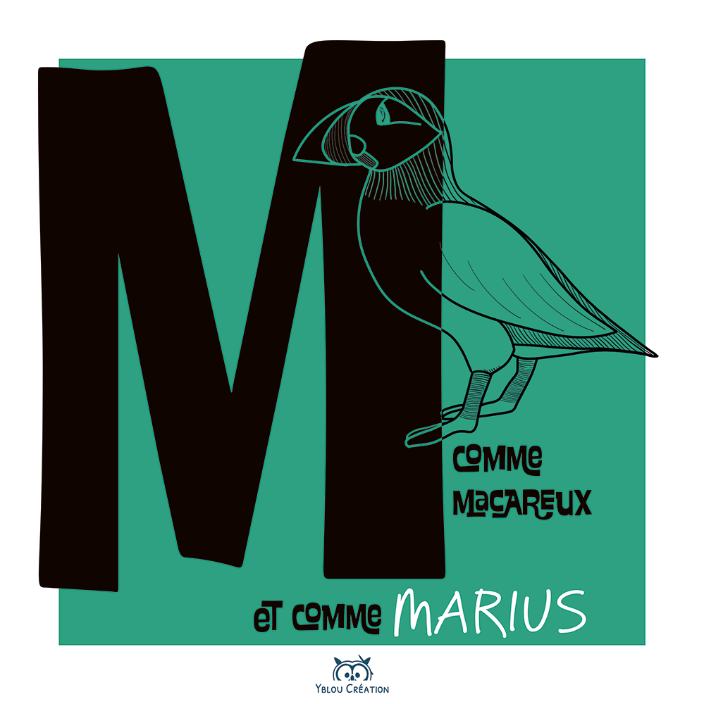 Prénom personnalisé - M comme Macareux et comme Marius - Yblou Création