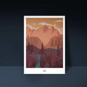 Paysage de Montagnes avec Ours Bleu Vert